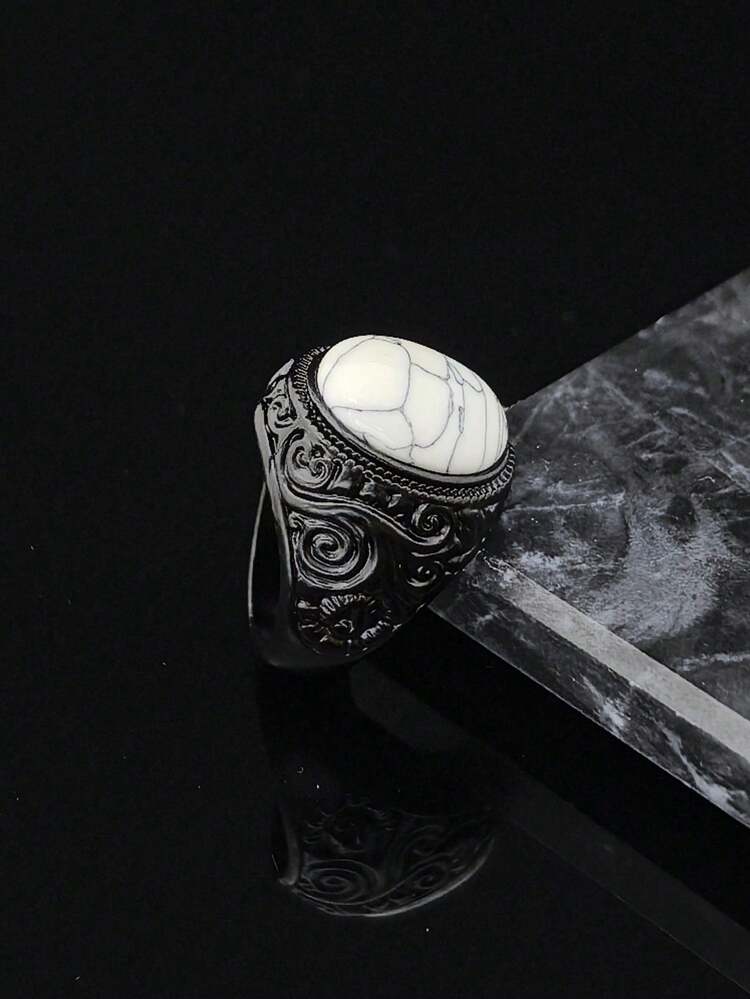 Anillo de joyería de acero inoxidable 316 de alta calidad con piedra blanca, anillo clásico negro de moda para hombres - Blanco - Añade 3