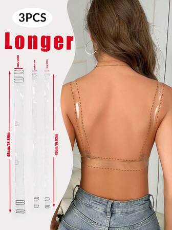 3pairs/Set Extra Long Women's Clear Transparent Bra Straps And Shoulder Straps With Metal Buckles For Off Shoulder/Backless Dresses
