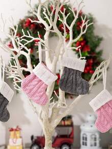 1PC Pink,Gray Knit Stocking,Christmas Stockings, Hanging Stockings Socks Double Sided Fireplace Hanging Stockings, Suitable For Party Decoration New Year Party Gift Favors Supplies,Personalized Initial Stocking, Family Holiday Room Decor Home Decor Bedroom Decor Christmas Decoration Christmas Gifts ﻿ Christmas Decorations Winter Christmas Decorations Home Christmas Gifts Christmas Decor
