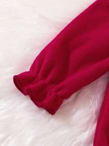 秋冬季婴儿可爱红色连体衣，配有圣诞刺绣领子和荷叶边帽子，萌趣节日装扮