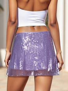 Women's Summer Mini Sequins Skirts Short Trendy Glitter Skirt for Daily, Travel, Parties - Morado - Ver 6