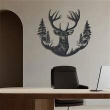 1PC Deer And Tree Metal Wall Art, Iron Sculpture With Majestic Stag And Forest Scene - Perfect For Home, Patio, Balcony Decor - Ideal Gift For Housewarming, Weddings, Mother's Day, Father's Day, Deer Home Decor Christmas Decorations Room Decor Christmas
