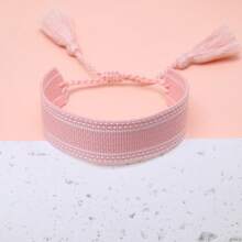 1 pieza Pulsera tejida de estilo bohemio hecha a mano, adecuada como regalo para familiares, amigos, estudiantes, festivales, fiestas, viajes, bodas, conciertos - Rosa Pálido - Ver 5
