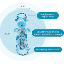 Outward Hound Ropiez Rope Interactive Dog Tug Toy For Tugging Squeaky Fun, 23.6 Inch Mallard, Green, Large - 20吋藍色乳牛 - 查看 3