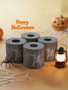 4 szt./1 szt. Czarny papier toaletowy z motywem pajęczyny na Halloween, limitowana edycja Dark Web, zabawny i nowatorski papier toaletowy, dekoracja łazienki, prezent-żart, parodia kreatywności, estetyczny design w stylu horroru, papier bibułkowy w tematyce imprezowej, wyjątkowy prezent, dekoracja na Halloween