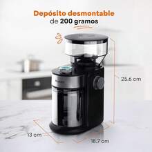 Hukën x.| Molino de Café Eléctrico Profesional Power-Grind 200 g| Muelas Ajustables con 12 Niveles de Molienda| Dual Knob para Grosor y Porciones| Muela Desmontable| Acero Inox| 150 vatios - negro/acero - Ver 8