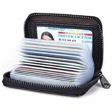 Genuine Leather Credit Card Holder Wallet, ID Bag Storage Bag, Zipper Wallet - màu đen - Xem 7