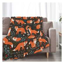 Cute Fox Blanket Funny Animal Fox With Flower Decor Throw Blanket Fox Gifts For Super Warm Soft Plush Lightweight  Flannel Blanket Winter Couch Bedding Blanket For Women Premium Weighted Blanket - Embossed Wolf Pack Design On Bamboo- Blend, Soothing Warmth For Reading Nooks & Anxiety Relief