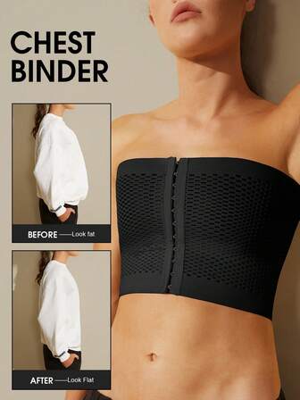 1件装女士黑色前扣式胸部束带，压缩绷带变性FTM上衣背心，塑形提胸衣