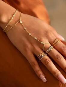 1pc Stainless Steel 18K Fashion Rhinestone Knuckle Hand Chain, Multi-Layer Design, Elegant & Minimalist Hand Accessory Suitable For Jewelry, Women's Daily Wear (Caution: Do Not Forcefully Bend The Chain, It May Break)