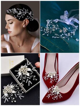 1 Set Elegant Women's Headband & Shoe Buckle Set, High-End Bridal Headpiece & High Heel Shoe Buckle, Suitable For Wedding, Photography, Party