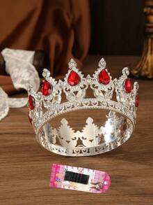 1 pieza / Corona de novia de estilo barroco vintage, diadema de tocado de novia con strass para accesorios de boda, fiestas, bailes, decoración de pastel de cumpleaños, decoración de ramos, adornos, accesorios de corona de tiara para la fiesta de primer cumpleaños de una niña pequeña, de aleación