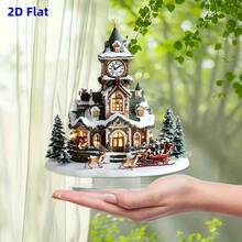 2D Flat, 0.3cm Thick Christmas Village Crystal Sculpture With Base, Winter Theme Collectible, Suitable For Bedroom, Office, Dining Room, Living Room, Kitchen Tabletop Decor, No Power Needed, Perfect Holiday Gift, Santa Claus Theme, Desktop Hanging Decor, Ideal For Christmas Home Decor Christmas Decorations Room Decor - Multicolor - View 2