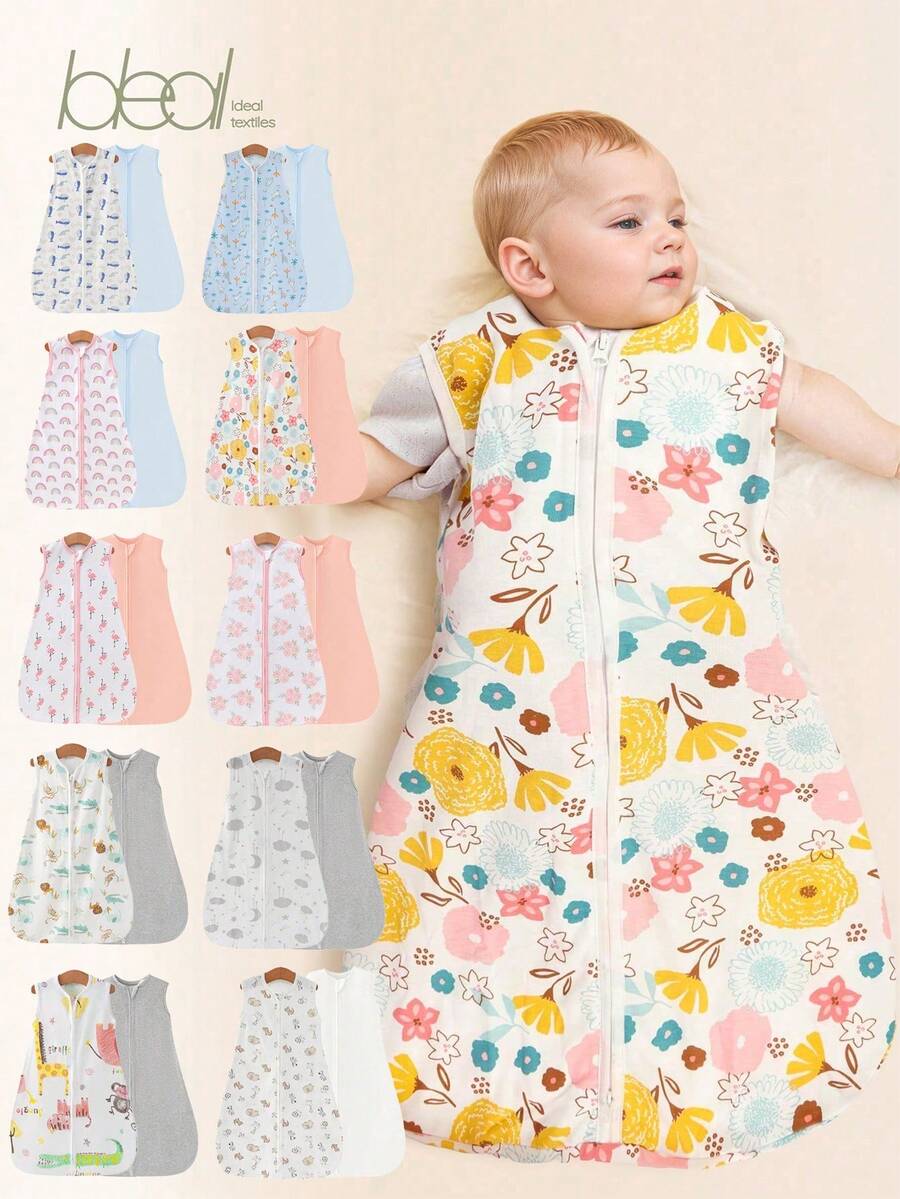 2pcs Sleeveless Sleep Sack With Rounded Bottom Light And Comfortable 2-Way Zipper Toddler U-Shaped Sleeping Bag, Sleep Sack Wearable Blanket Baby