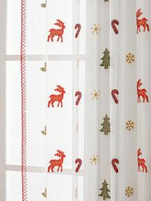 1pc/2pcs Christmas Sheer Curtain, Deer Pattern Design Delicate Embroidery Sheer Curtain, Semi-Transparent Home Window Decor, Room Decoration, Christmas Holiday Decor - Multicolor - View 3