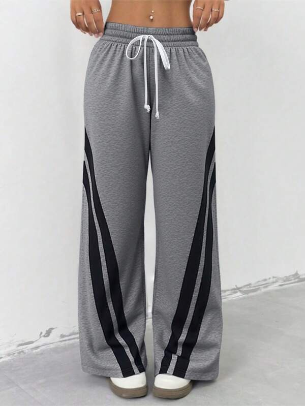 Plus Size Women's Streetwear Going Out Break Elastic Waistband Comfortable Grey Long Pants Curve Fall Clothes TWomen Comfy Pants Curve Tall Curve Women Clothes,Fall Clothes For Women