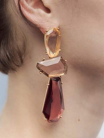 2025 New Vintage Colorful Resin Earrings, Asymmetric Exaggerated Transparent Resin Inlaid Earrings