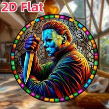 1 Stück Halloween farbiges Fenster-Suncatcher - runde Acryl Plakette, saisonale Dekoration für Veranda, Zuhause, Garten, Schlafzimmer, Horror Thema, ideales Geschenk für Freunde & Familie - Verschiedenfarbig - Übersicht 6