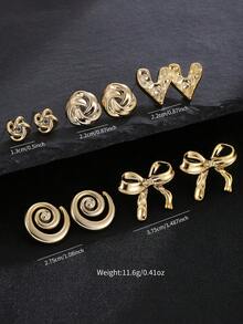 10 件波西米亚风格树脂蝴蝶结多元素女士耳环套装，适合日常佩戴和送礼 - 金色 - 查看 6