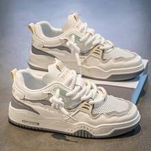 1 Pair Men's Casual Lace-Up Letter Print PU Skate Shoes, Non-Slip Outdoor Sports Sneakers