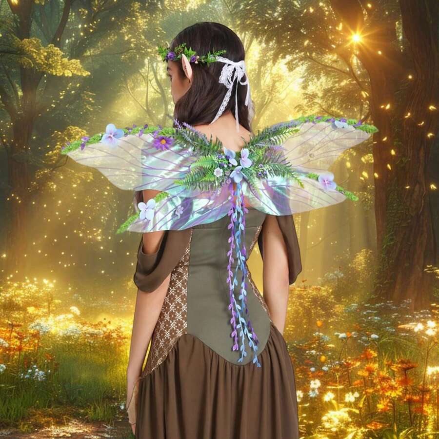Butterfly Wing For Women, 3D Flower Fairy Sheer Wings Halloween Cosplay Supplies - 藍色 - 查看 1
