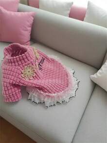 Adorable Pink Dog Dress With Lace & Flower Embroidery, Fashion Pet Outfit For Daily & Party Wear, Ideal Xmas & Halloween Gift For Small Dog Owners