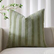 Cirelle 1 件橄榄绿 3D 条纹装饰枕套（不含枕芯），时尚现代柔软雪尼尔装饰复古纹理靠垫套，适合家庭沙发、卧室、装饰，所有季节 - 豆綠 - 查看 14