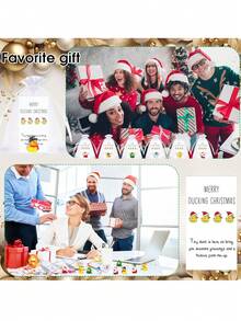 36 Stück/18 Stück Weihnachts-Mitarbeitergeschenk-Set, enthält 12 Stück/6 Stück Mini Gelbe Enten, 12 Stück/6 Stück Dankeskarten und 12 Stück/6 Stück Organzabeutel, Mini Harz Gelbe Enten Figuren mit Weihnachtsmützen, inspirierende Geschenke, Harz Enten für Mitarbeitergeschenke, motivierende Notizkartengeeignet für Kollegen, Freunde, Weihnachts-Mitarbeitergeschenke, Büro-Taschengeschenke, Weihnachtsparty-Gastgeschenke