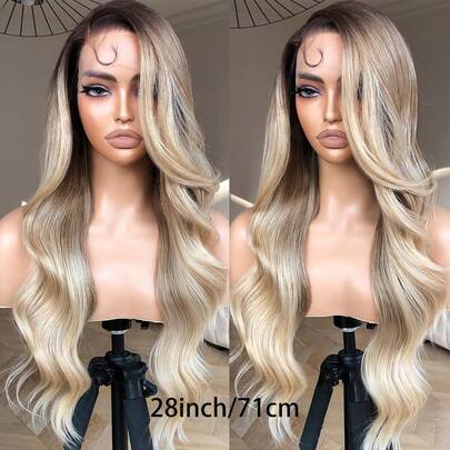 DZfirst Body Wave Lace Wig 13x4 Ombre Blonde HD Lace Front Wig Pre-Plucked Long 28inch Lace Front Wigs Synthetic Wear And Go Lace Front Wigs Daily Use