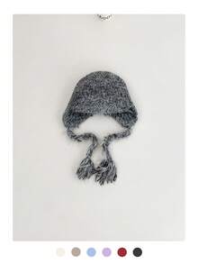 女士针织护耳帽，秋冬保暖耳罩飞行员帽，滑雪面罩，加厚大号头围新款针织帽，多功能保暖针织帽，防风滑雪面罩帽 - 彩色 - 查看 13