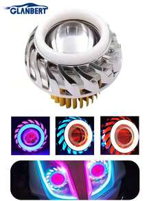 GLANBERT L'upgrade definitivo per Ognissanti: Fari a occhio malvagio - 1 pezzo Faro a proiezione universale per motocicletta a LED di tipo riflettore - Fari con doppio occhio di angelo e diavolo per motocicletta, lente faro motocicletta, luce ausiliaria motocicletta, luce atmosferica