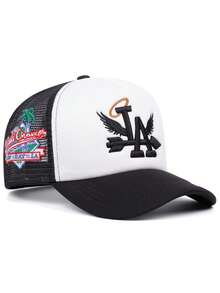 Chapéu criativo de borda plana 2025, estilo LA Wings, com borda lateral de coco, bordado, respirável, de malha de algodão, chapéu de hip hop pop de rua, dança de rua, skate, ciclismo ao ar livre, esportes, pesca, guarda-sol, uso diário, lazer, compras, viagem, chapéu decorativo, adequado para homens e mulheres, boné de beisebol