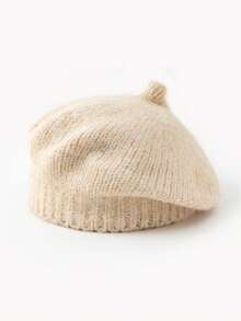 1 件女士时尚纯色蓬松针织贝雷帽，适合秋冬日常保暖和搭配 - A - 查看 6