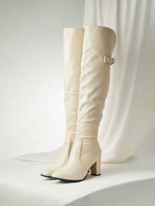 بوت طويلة فوق الركبة ذات كعب سميك وأصبع مدبب، موضة ربيعية زهرية زفاف جذابة متعددة الاستخدامات من الجلد المدبوغ (للقدم العريضة)، خريفية/شتوية. (الأحذية تكون أكبر من المقاس، يرجى طلب مقاس أصغر بنصف مقاس إذا كان لديك قدم نحيفة والتحقق من معلمات الطول والمحيط قبل الشراء) هدايا عيد الميلاد الشتوية