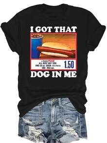 Camiseta con estampado de perro caliente para mujer y unisex, de verano, casual, transpirable, de personalidad, de cuello redondo, de manga corta, de uso versátil, adecuada para adolescentes y adultos - Negro - Ver 1