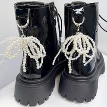 2pcs Beaded Bow Shoe Charms, Elegant Accessories For Boots/Shoes, Suitable As Gift For Girlfriend