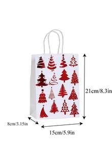 8/25 piezas Bolsas de regalo de papel kraft con estampado de lámina roja, Envoltura de regalo navideño, Bolsas de fiesta navideña, Embalaje de regalo navideño, Bolsas de tela navideñas