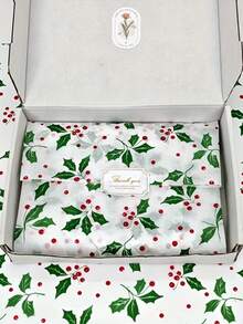 5/10/20 Green Christmas Leaf And Red Berry Pattern Thin Paper, 19.69 Inches X 13.78 Inches Gift Wrapping Paper, Suitable For Wedding, Christmas, Birthday Gift Packaging, Bouquet Filling, Party Gifts