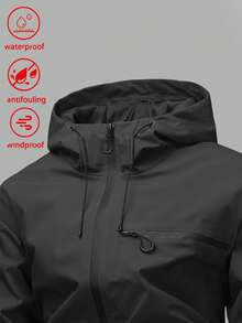 1pc Men's Boyfriend Style Spring/Autumn Sports Running Workout Outdoor Cycling Hiking Utility Hooded Jacket - Black - View 3