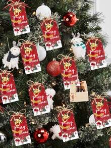 60pcs Christmas Angel Keychain Set, Includes 5pcs Keychains, 5pcs Christmas Tags, 5pcs Red Organza Bags And 5pcs Jute Ropes, Suitable For Christmas Party Favors, Christmas Tree Decorations, Bag Charms, DIY Crafts, Party Supplies, Holiday Party Gifts - Multicolor - View 2