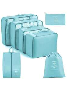 7 Piece Luggage Organizer Set, Travel Packing Cubes With Laundry Bag, Compression Shoe Bags, Clothes & Underwear Storage Bags, Unisex Design - Beige - View 10