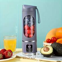 450ml USB Rechargeable Portable Blender And Juicer - Easy To Clean, For Making Fruit & Vegetable Juice And Smoothies - Digital Display, Stainless Steel Blades - Great For Home, Office, Outdoor Travel, Comes With Mini Ice Maker