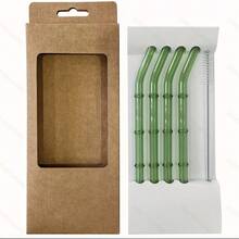 4pcs Bamboo Design Borosilicate Glass Straws With Cleaning Brush | Reusable, Dishwasher- | Perfect For Bubble Tea, Coffee & Roostertails | Party & Holiday Gift
