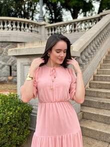 RIVERA. ELEGANT PLAIN MIDI DRESS WOMEN'S DRESS - Baby Pink - View 7