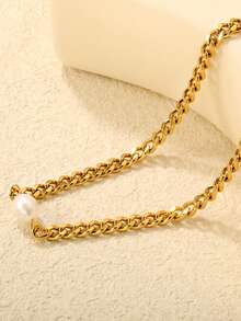 Collar de perlas de agua dulce de lujo europeo y americano, cadena de clavícula en forma de estrella de cinco puntas, collar de acero inoxidable chapado en oro de 18 quilates al vacío para fiestas, regalos, banquetes de boda y accesorios de joyería para mujeres