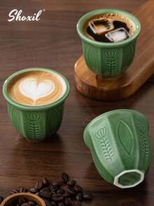shoxil 1pc Saudi Coffee Cup, Ceramic Cup, Coffee Cup, Teacup, Matcha Cup, Water Cup, Embossed Tulip Ceramic Cup, Middle Eastern Style Coffee Cup, Handmade Hook Flower Coaster, For Home, Coffee Shop, Courtyard, Saudi National Day