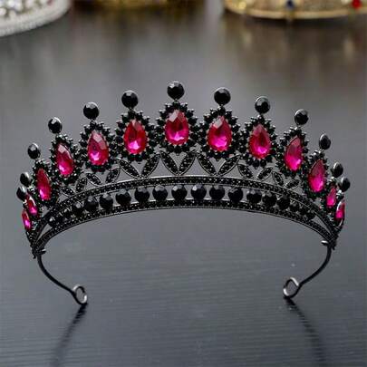 1 Stück schwarze Krone in Roségold-Legierung, im dunklen Prinzessinnenstil mit schwarzen Perlen & Strass Dekor, geeignet für Themenpartys/Geburtstage