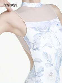DonsGirl 1 Piece Women's Classic Ballet Leotard - Stand-Collar & Sexy Backless & Ladylike Style White Lily Pattern, Suitable For Ballet Dance Performance Costume - Xanh và trắng - Xem 9