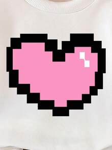 2pcs Baby Girl Casual Heart Print Sweatshirt And Letter Heart Print Pants Set, Comfortable For Autumn/Winter