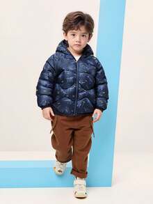 Autumn/Winter New Dinosaur Print Lightweight Warm Hooded Jacket For Toddler Boys & Girls, Kids, Infants - Blue - View 4